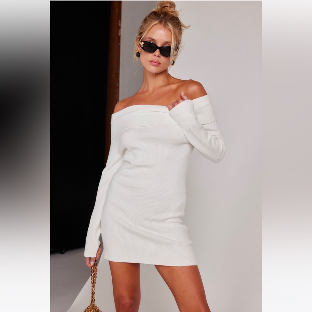 12th Tribe Off-Shoulder Mini Dress in White